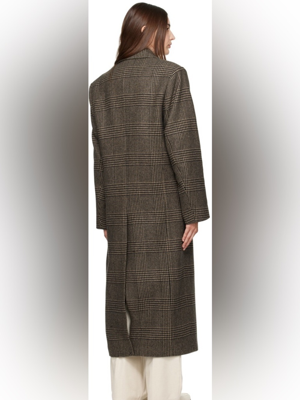Filippa K Coat Women’s Beige Black Peacoat Plaid Double-Breasted Wool Size 40 - Picture 3 of 16
